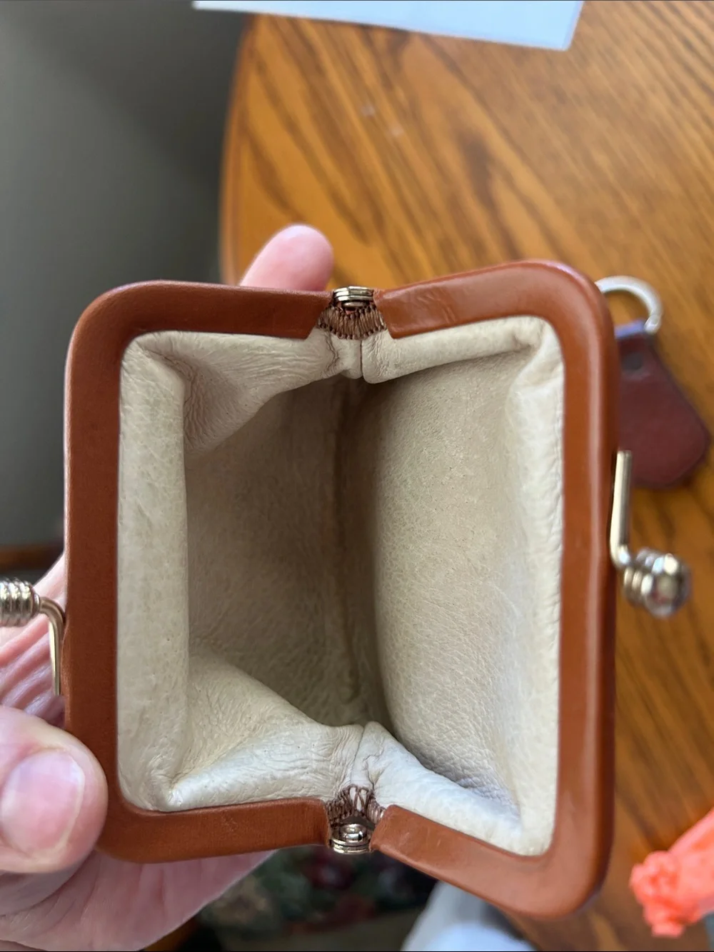 Dooney & Bourke Chestnut Brown Pebbled Leather Coin Purse with Key Fob VGUC